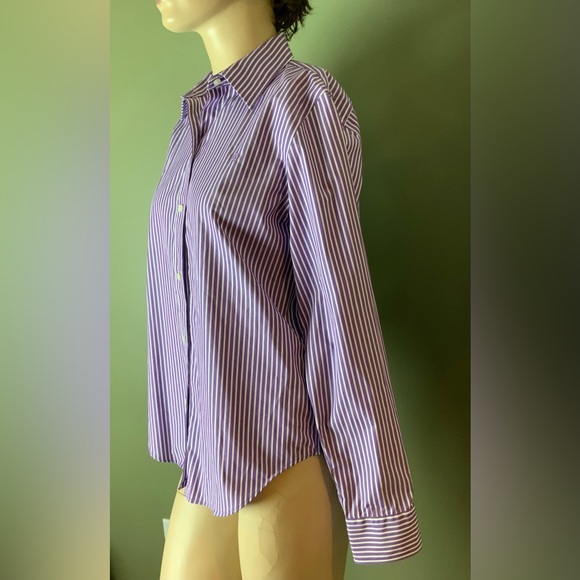 Lauren Ralph Lauren non iron button down shirt size PS purple white pinstripes - Picture 4 of 9